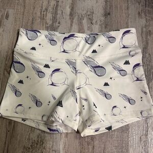 White Athletic Shorts with Purple Meteor Print